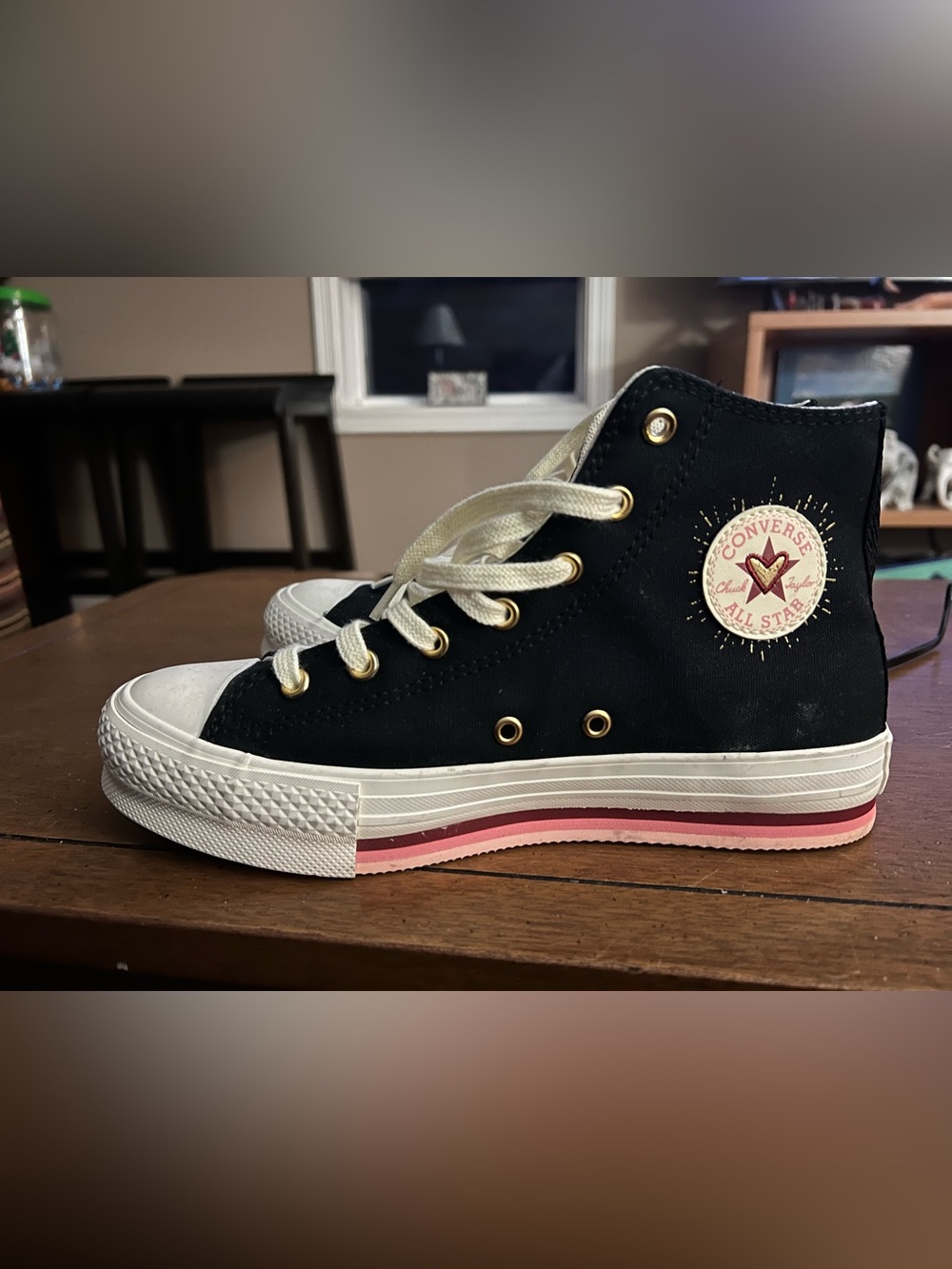 Converse Black High Top Sneakers with Pink Sole Stripe